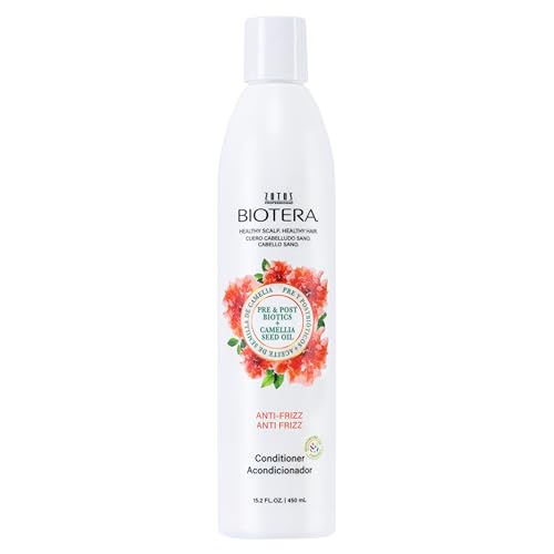 Biotera Anti-Frizz Smoothing Conditioner for Frizzy, Unruly Hair - Smooths & Controls Frizz with Coconut & Camellia Seed Oil, Enhances Shine & Softness, Color-Safe, Vegan, 15.2 Fl Oz