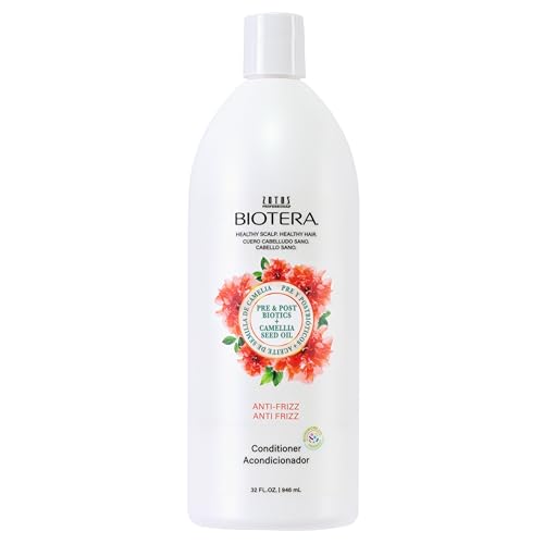 Biotera Anti-Frizz Smoothing Conditioner for Frizzy, Unruly Hair - Smooths & Controls Frizz with Coconut & Camellia Seed Oil, Enhances Shine & Softness, Color-Safe, Vegan, 32 Fl Oz