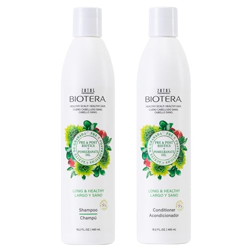 Biotera Strengthening Shampoo & Conditioner Set for Long, Growing Hair - Strengthens & Reduces Breakage with Coconut & Pomegranate Oil, Enhances Shine & Softness, Color-Safe, Vegan, 15.2 Fl Oz