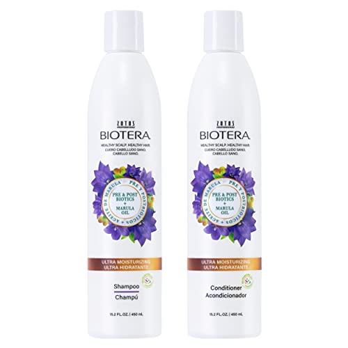 Biotera Ultra Moisturizing Shampoo & Conditioner Set for Dry, Damaged Hair - Deep Hydration with Coconut & Marula Oil, Restores Moisture, Enhances Shine & Softness, Sulfate-Free, 15.2 Fl Oz
