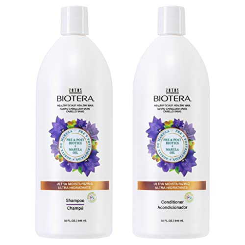 Biotera Ultra Moisturizing Shampoo & Conditioner Set for Dry, Damaged Hair - Deep Hydration with Coconut & Marula Oil, Restores Moisture, Enhances Shine & Softness, Sulfate-Free, 32 Fl Oz
