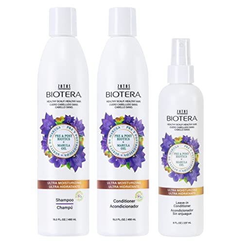 BIOTERA Ultra Moisturizing Shampoo & Conditioner & Leave-In | Dry, Medium, Fine Hair | Microbiome Friendly | Vegan & Cruelty Free | Paraben Free | Color-Safe | 15.2 Fl Oz