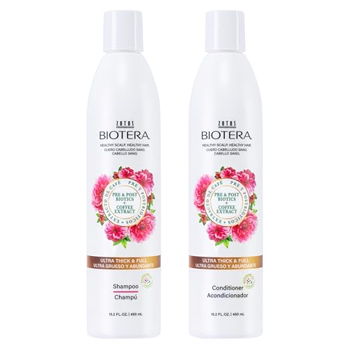 Biotera Ultra Thick & Full Volumizing Shampoo & Conditioner Set for Fine, Limp Hair - Adds Volume & Fullness with Coconut & Coffee Extract, Enhances Shine & Softness, Sulfate-Free, 15.2 Fl Oz