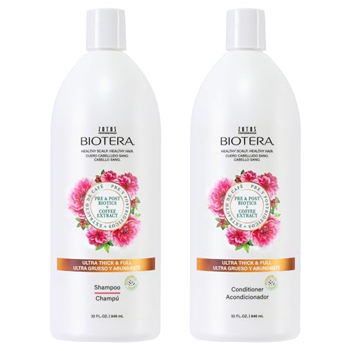 Biotera Ultra Thick & Full Volumizing Shampoo & Conditioner Set for Fine, Limp Hair - Adds Volume & Fullness with Coconut & Coffee Extract, Enhances Shine & Softness, Sulfate-Free, 32 Fl Oz